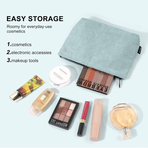 Small Makeup Bag For Purse, Travel Cosmetic Bag Makeup Pouch Corduroy Portable V - Picture 3 of 7